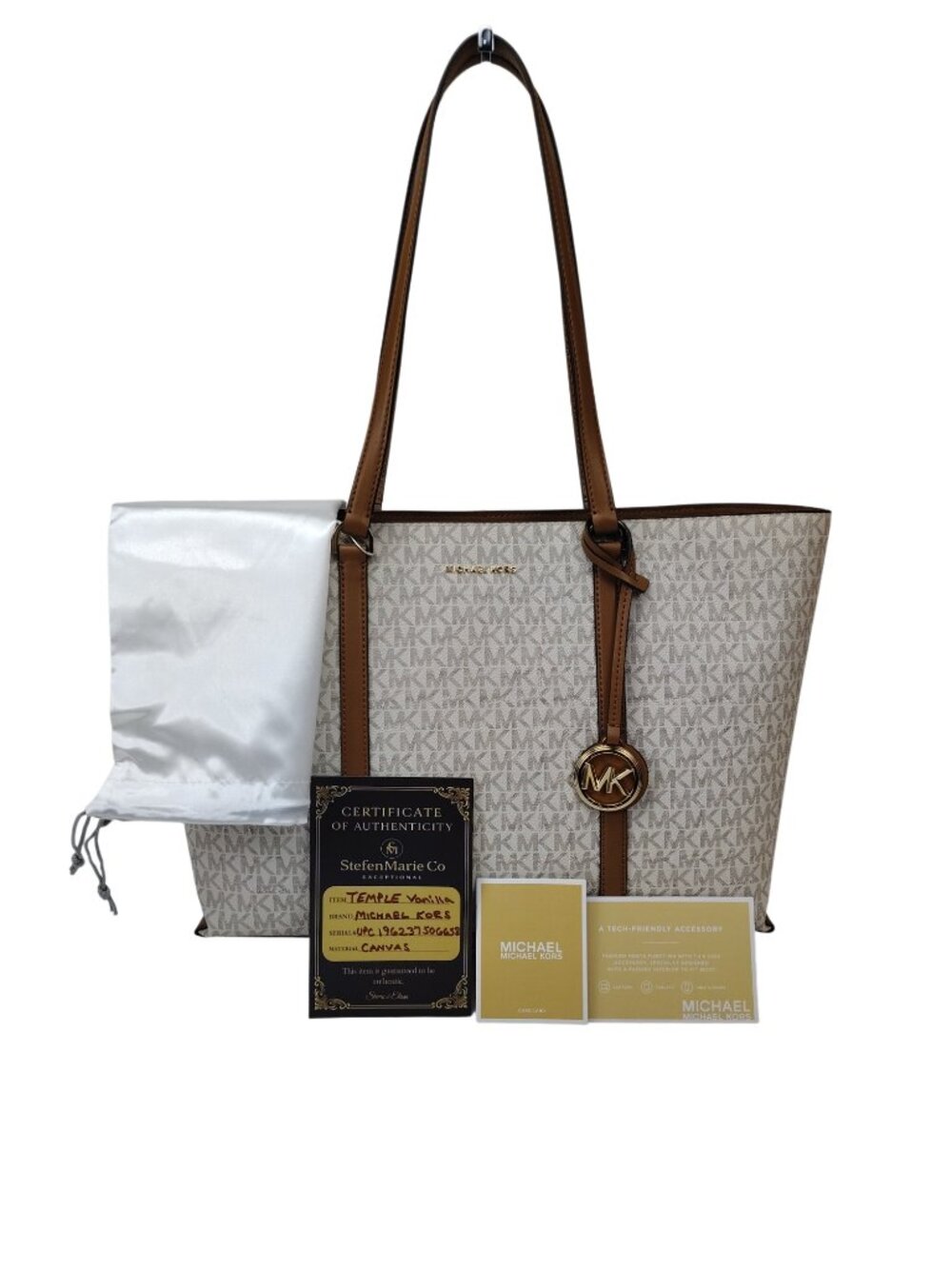 Michael Kors Temple XL Faux Leather Tote/Handbag-Vanilla/Acorn-Tan/Ivory-NWT - Picture 11 of 11